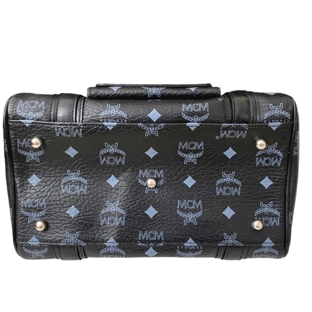 MCM Black Visetos Boston Bag 25cm – Rare Blue Logo Accents Excellent Condition! - Picture 3 of 10
